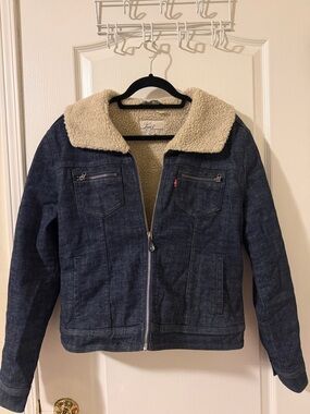 Levi's Dark Blue Denim Jacket with Cream Sherpa Collar